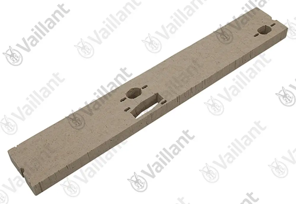 Isolierstück in neutraler Farbe von Vaillant, länglich mit Aussparungen und Löchern, möglicherweise für Heizungs- oder Installationszwecke.